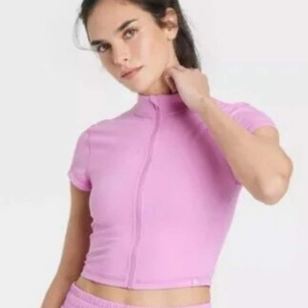 Joylab Womens NEW W/O TAGS Pink Short Sleeve Cropped Zip-Up Jacket Size XXL